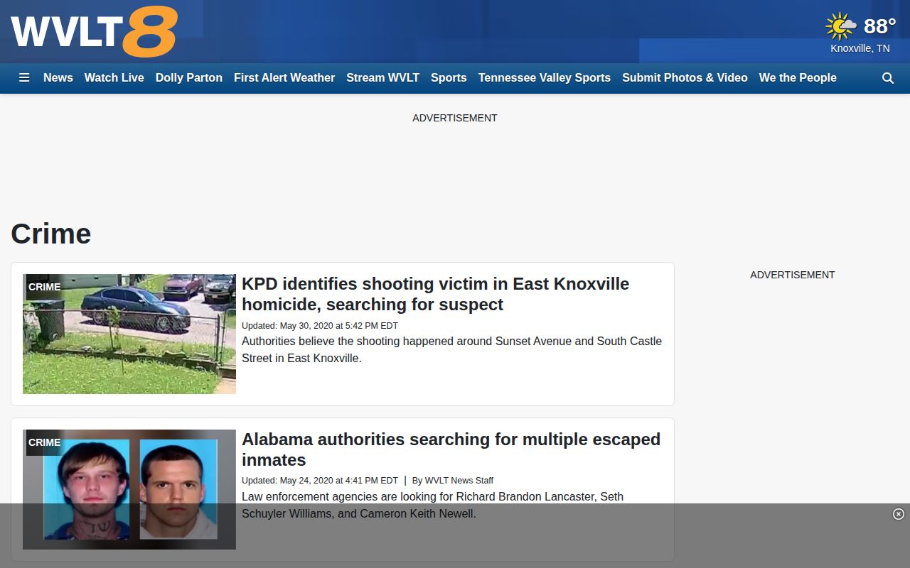 WVLT Crime section for Knoxville-area reporting